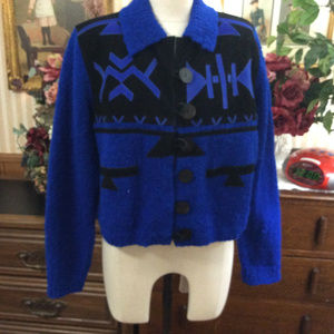 Rare Vintage Sandy Starkman Navajo Blue Southwest Bolero Jacket
